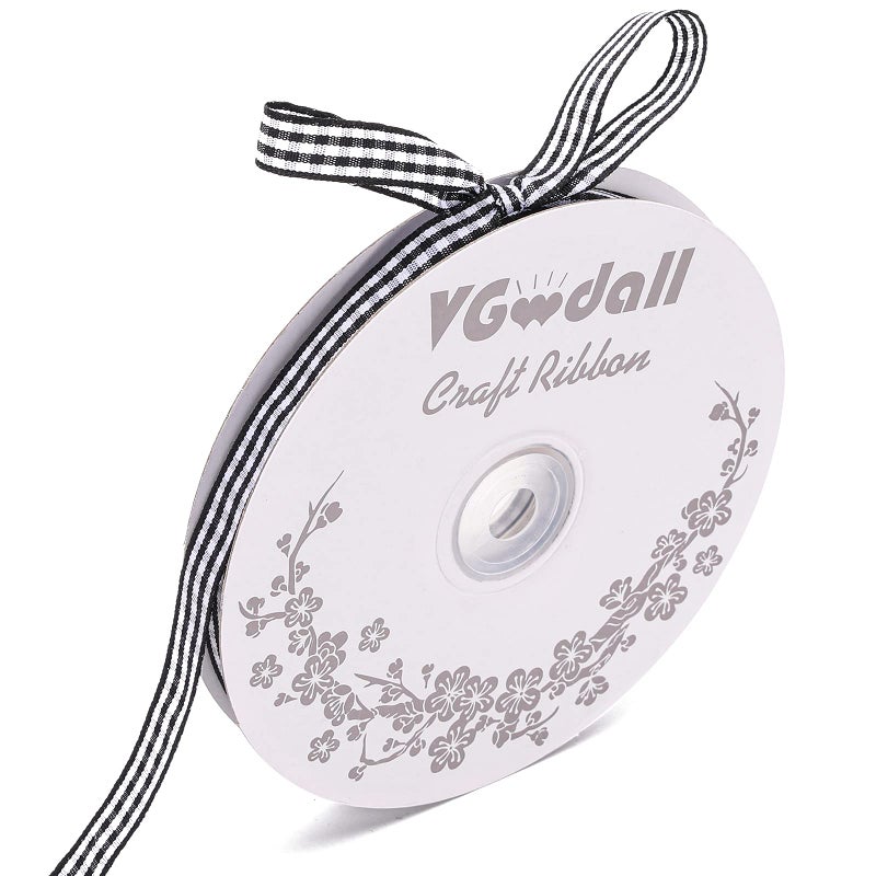 VGoodall شريط فحص أسود VGOODALL، 3/8" × 50 ياردة، شرائط مربعة باللونين الأسود والأبيض، شريط رفيع للحرف اليدوية لتزيين الهدايا، حفلات النزهة، وإكسسوارات الشعر - Image 1